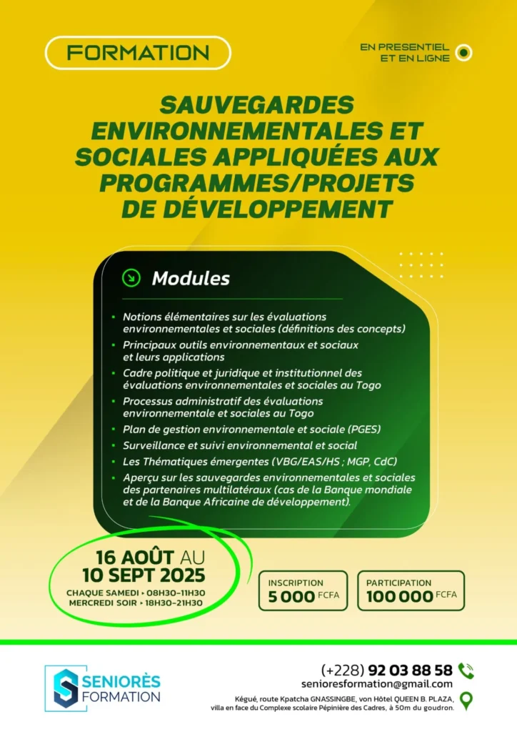 Formation en sauvegardes environnementales et sociales