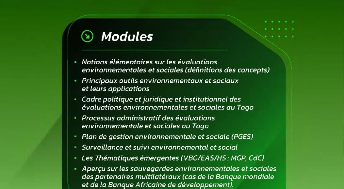 Formation en sauvegardes environnementales et sociales