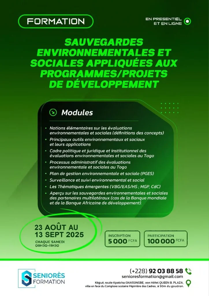 Formation en sauvegardes environnementales et sociales 