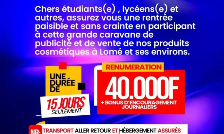 job de vacances lomé togo