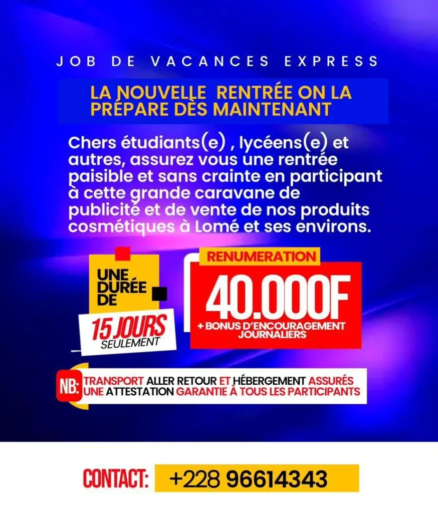 job de vacances lomé togo