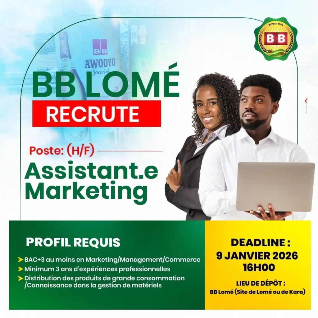 bb lomé recrute assistant marketing