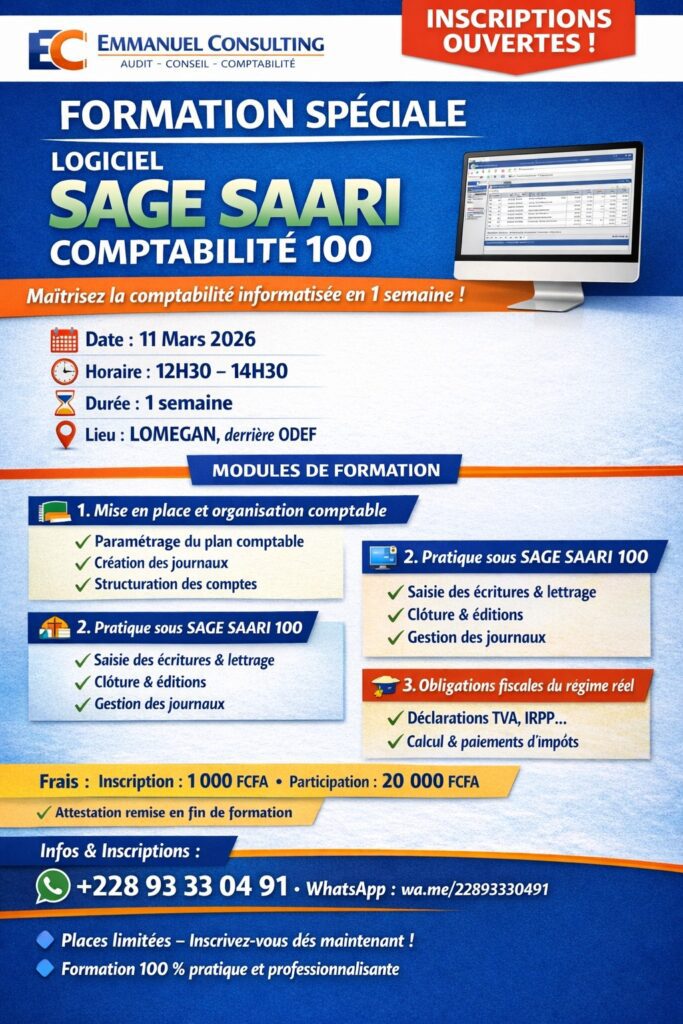 Formation speciale sur le logiciel SAGE SAARI COMPTABILITE