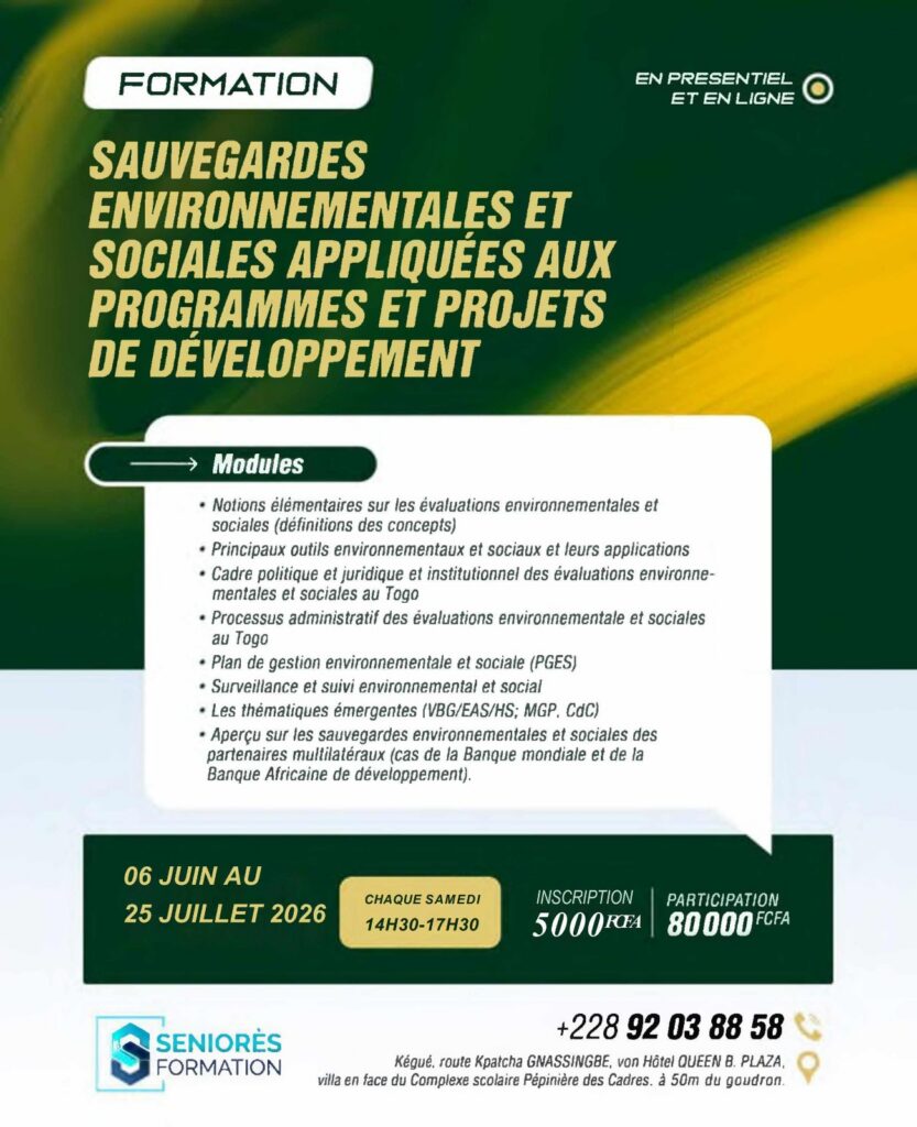 Formation en sauvegardes environnementales et sociales