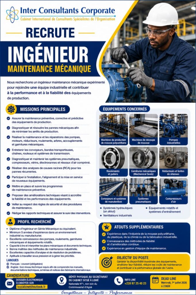 Ingénieur Maintenance Mécanique togo