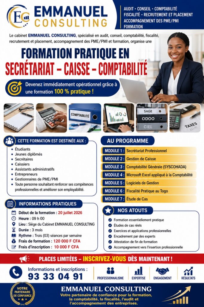 Formation pratique en SECRÉTARIAT – CAISSE – COMPTABILITÉ