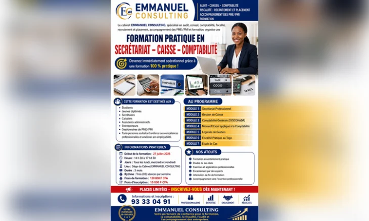 formation pratique en secrétariat – caisse – comptabilité lomé