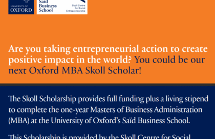 bourse Skoll MBA Oxford entrepreneuriat social