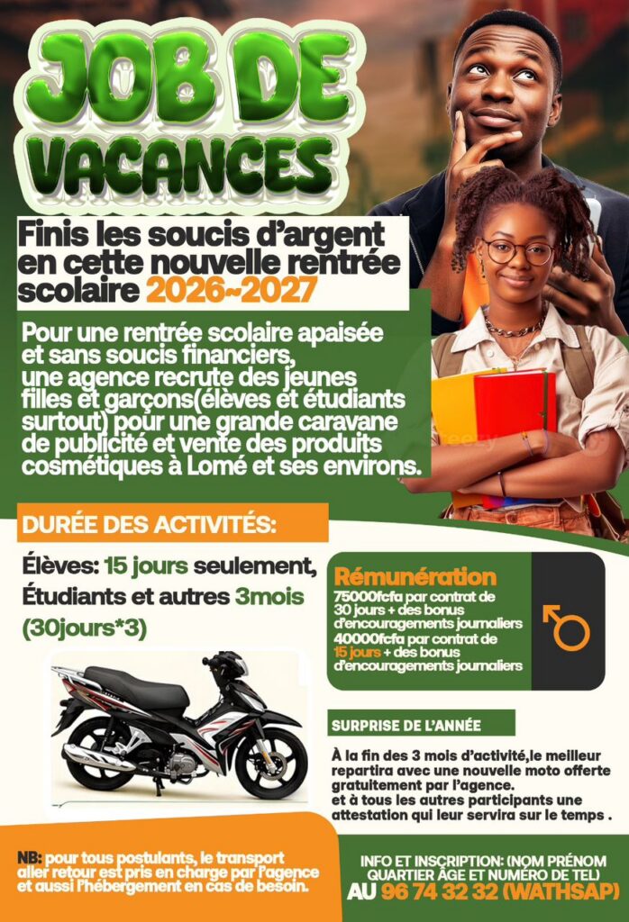 job de vacances lomé