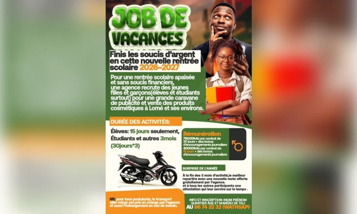 job de vacances lomé