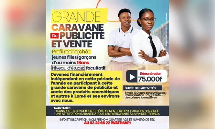 caravane de publicité et vente