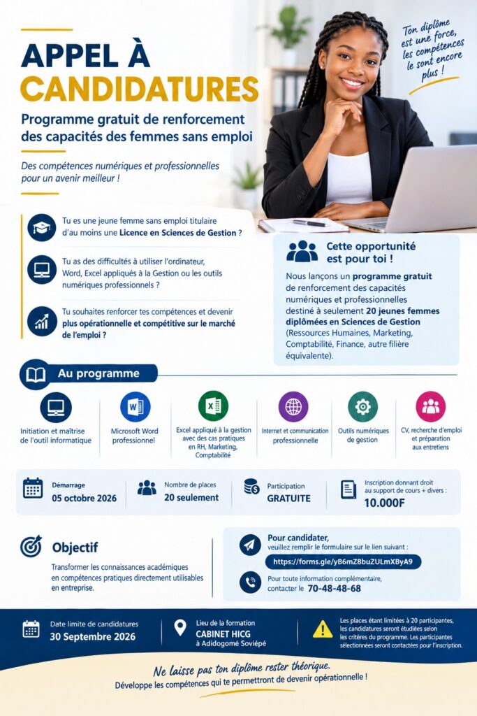 programme gratuit de renforcement des capacités des femmes sans emploi